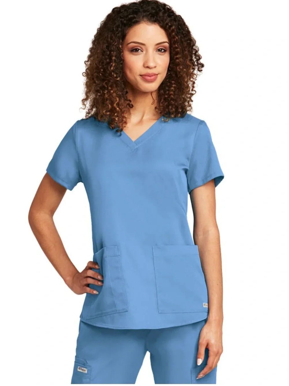 Grey’s Anatomy XS Ceil Blue Gathered Upper Back Short Sleeve V-Neck Scrub Top